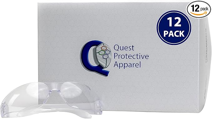 Quest Protective Apparel Safety Glasses for Men and Women - Anti Fog Safety Goggles for Shooting, Lab, or Construction – Polycarbonate Eye Protection [Clear & Pack of 12]