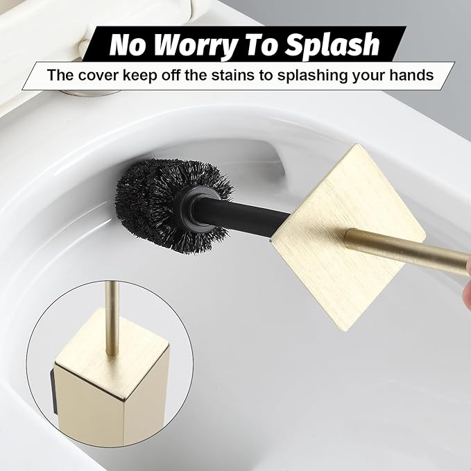 BGL Toilet Brush and Holder Set Brushed Gold Wall Mounted for Bathroom Square Design