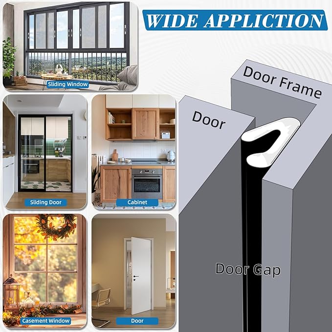 V-Shaped Weather Stripping Door Seal, 19.7FT Draft Stopper for Doors/Windows, Gaps, Dustproof, Soundproof & Thermal Insulating, Noise-Reducing, Light-Blocking Door Gap Filler