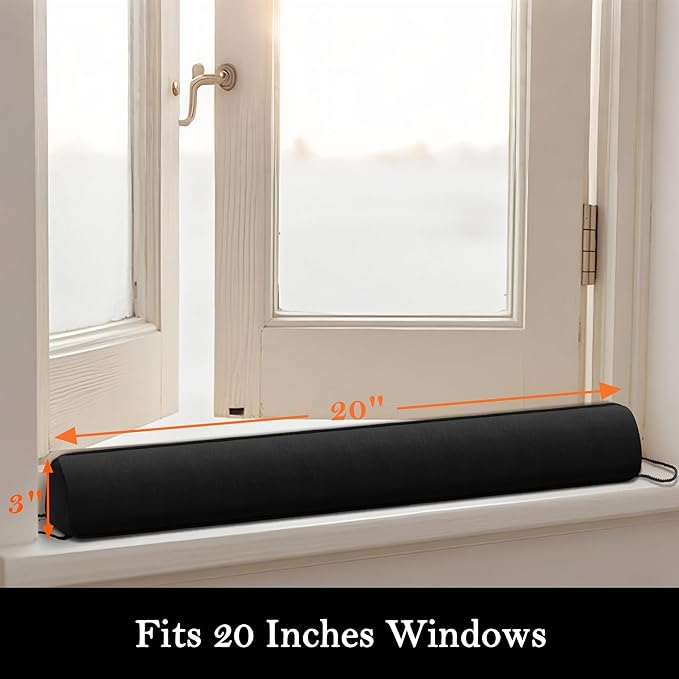 Sunolga 20" Door Draft Stopper Blocks Hot and Cold Air with Removable Washable Cover for Gaps Up to 3", All-Season Seal for Noise, Door Sweep for Bottom of Door and Window, Home Essentials, Black