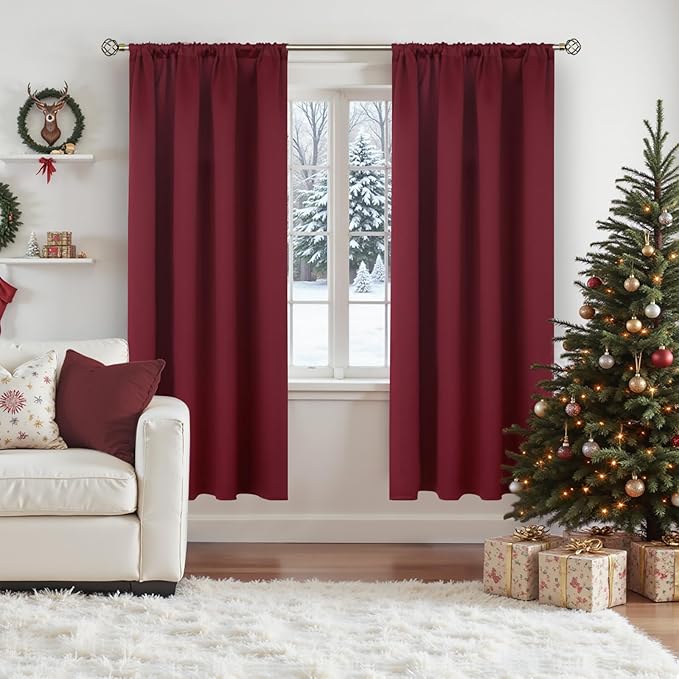 BGment Burgundy Blackout Curtains 72 Inch Length 2 Panels for Living Room - Thermal Insulated Drapes with Rod Pocket Privacy Christmas Decor for Dining Bedroom, 52 x 72 Inch