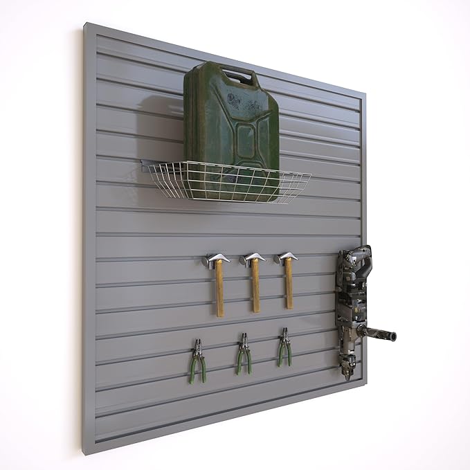 NeatiEase Slatwall Panel Wall Storage Systems, 4 x 4ft Slat Wall Paneling Garage Wall Organizer, Heavy Duty Wall Mounted PVC Wall Rack (Gray)