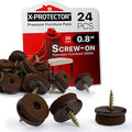 Screw-On Felt Furniture Pads X-Protector 24 PCS - 0.8” Chair Leg Floor Protectors for Hardwood Floors - Premium Chair Glides - Brown Floor Protectors for Chairs - The Best Furniture Sliders!