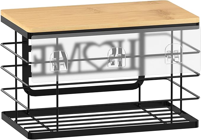 Trash Bag Holder, Thipoten Trash Bags Dispenser with Bamboo Top, Suitable for Garbage Bags Purchased Online or Supermarket, Perfect Storage Organizers for Cabinet, Under Sink (Black, 2pack-XL/L)