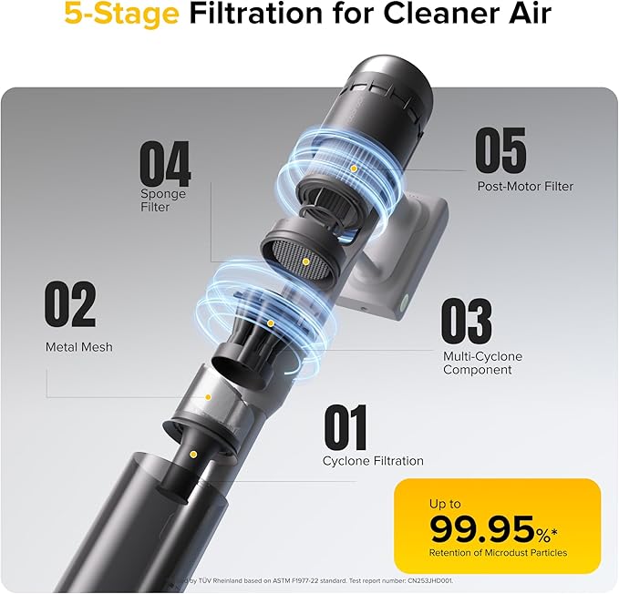 roborock H60 Pro Cordless Stick Vacuum Cleaner, 170AW Suction Power, 80-Min Runtime, 90° Bendable Tube, Dust-Detecting LED, Anti-Tangle Vacuum Cleaner for Home, Carpets, Hard Floors & Pet Hair