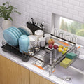 Dish Drying Rack,Extendable Dish Rack,Drying Rack with Automatic Drainboard，Dish Drainers for Kitchen Counter,Anti-Rust Dish Drainers with Cup Holders & Utensil,Black