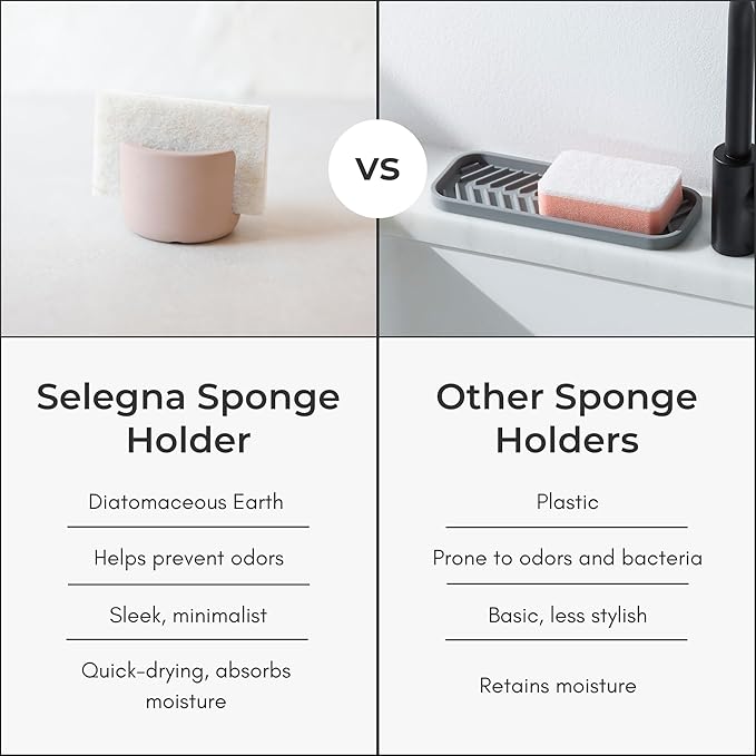 Selegna Diatomite Sponge Holder - Quick Dry Kitchen Sink Organizer - Fast Absorbing Stone Drying Caddy -Dish Sponge Holder for Kitchen Sink, Diatomaceous Earth Sponge Holder (Brown, Large)
