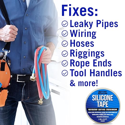 Clear Heavy Duty Silicone Tape, Self-Fusing Rubber Hose and Plumbing Water Pipe Repair Seal, Coax Electrical or Waterproof Tape for Leaks, 15ft