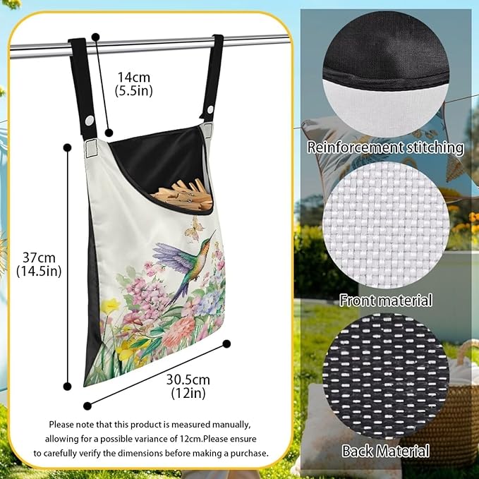 Hummingbird Handy Clothespin Bags Floral Space-Saving Clothespin Storage Hanger Bag, Hanging Storage Organizer with Hanging Rope for Home Outdoor Supply