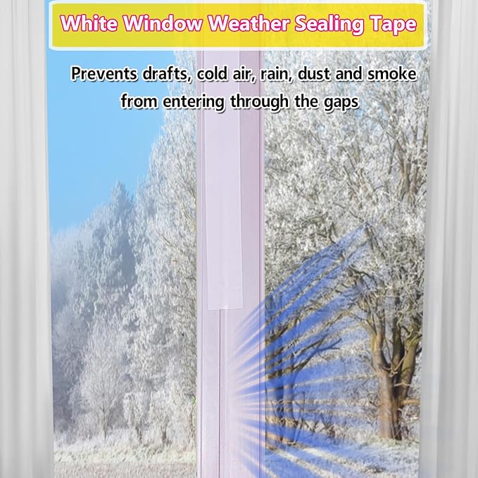 White Window Weather Sealing Tape 2Inch X 65Ft,Window AC Seal Air Conditioner Sealing Tape,Residue-Free for Keep Out Drafts Cold Air Rain Dust Smog