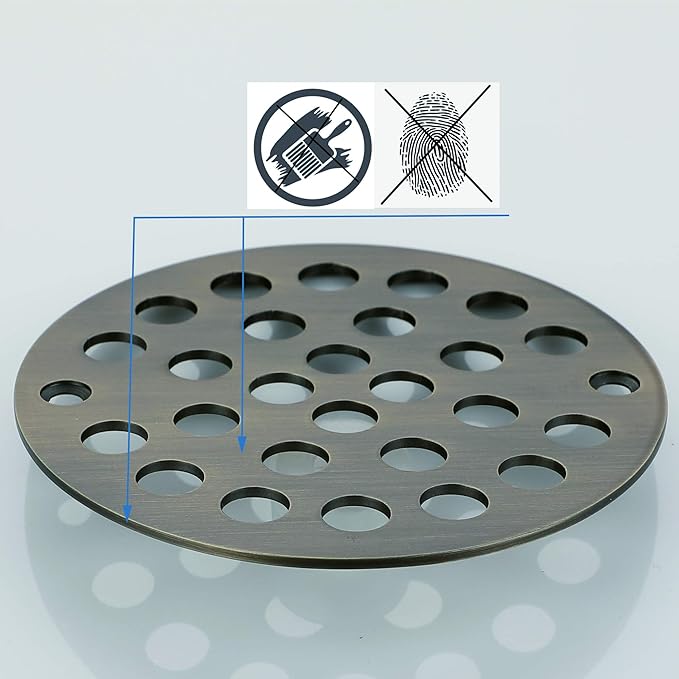 4-Inch Screw-in Shower Strainer Drain Cover Replacement Floor Strainer (Antique Brass)