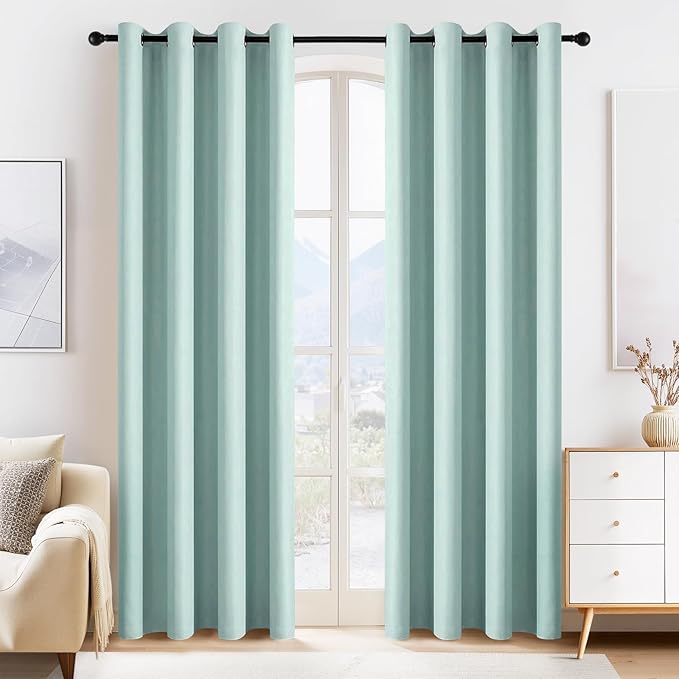 PONY DANCE Aqua Blackout Curtains 80 inch Long 2 Panels Set, Thermal Insulated Solid Grommet Closet Curtains for Bedroom Closet Door, Temporary Doorway Cover Room Divider Drapes, W 55" x L 80"