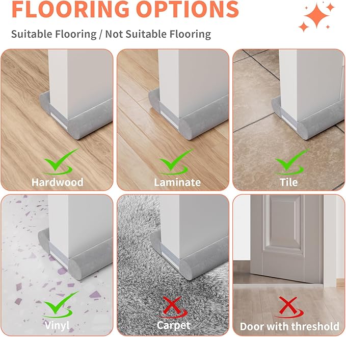 Door Draft Stopper for Bottom of Door, Under Door Gap Filler/Seal for Big Gap, No Folding Required, Flexible Installation Door Sweep soundproofing Strip for Home & Apartment, 28-32in, Grey