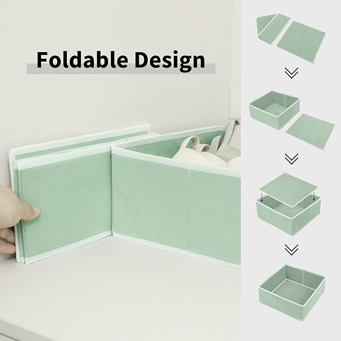 Cupic Cupid Drawer Organizer, Dresser Organizers, Foldabe Drawer Organizer Clothes, Closet Organization and Storage Dividers for Socks, Underwear and Diaper, Set of 12, Green