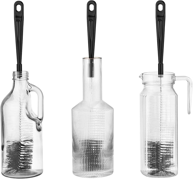 ALINK 3-Pack Long Black Bottle Cleaning Brush for Narrow Neck Beer/Wine/Flask/Thermos/Sport Well, Brewing Bottle Cleaner, 16 Inches