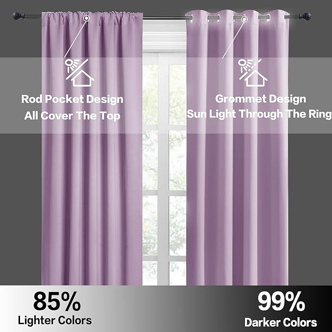 RYB HOME RV Curtains for Camper Windows - Soft Thermal Insulated Small Window Curtain Tiers for Cafe Kitchen Bedroom Basement Glass Door Window, W 42 x L 30 inches, Lilac, 2 Panels