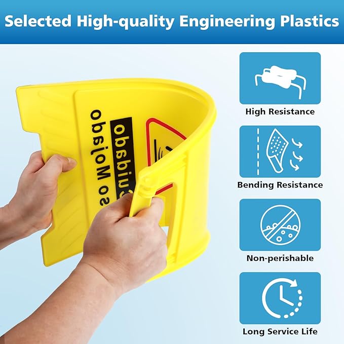 2-Pack Caution Wet Floor Sign,17.5" Height,Bright Yellow Double-Sided Folding A-Shaped Frame Design, Bilingual Caution Message
