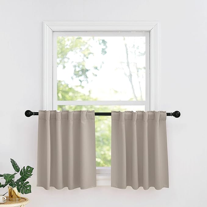 RYB HOME Small Window Curtains - Blackout Insualting Privacy Curtains for Kids Bedroom Kitchen Bathroom Basement Cafe Cabinet Tiers Drapes, 34 Width x 24 Length, 2 Panels, Sand