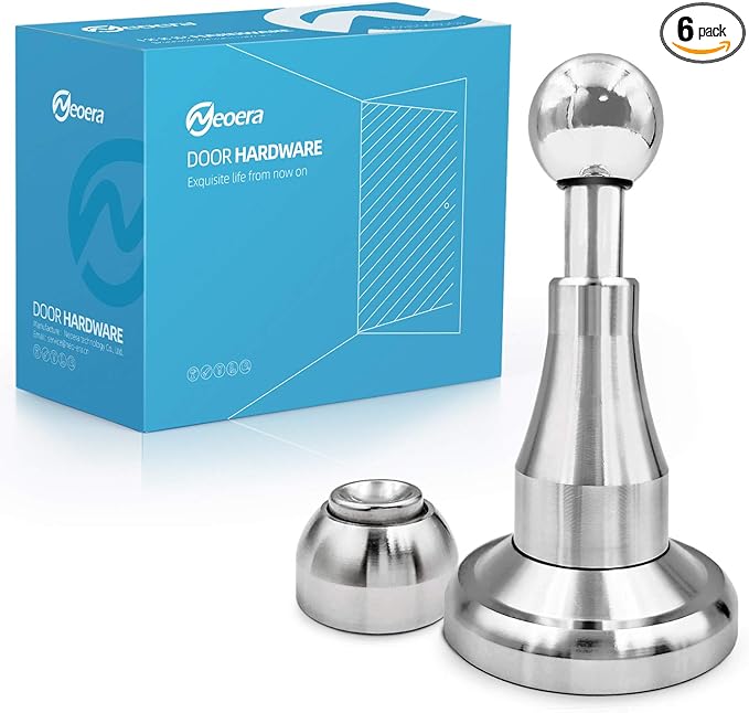 Neoera Magnetic Door Stopper, Updated Hydraulic Shock Absorbent Technology, Soft-Catch Magnetic Hold, Premium 304 Stainless Steel, Anti-Rust, Heavy Duty for Various Door Types, Wall Mount 6Pack