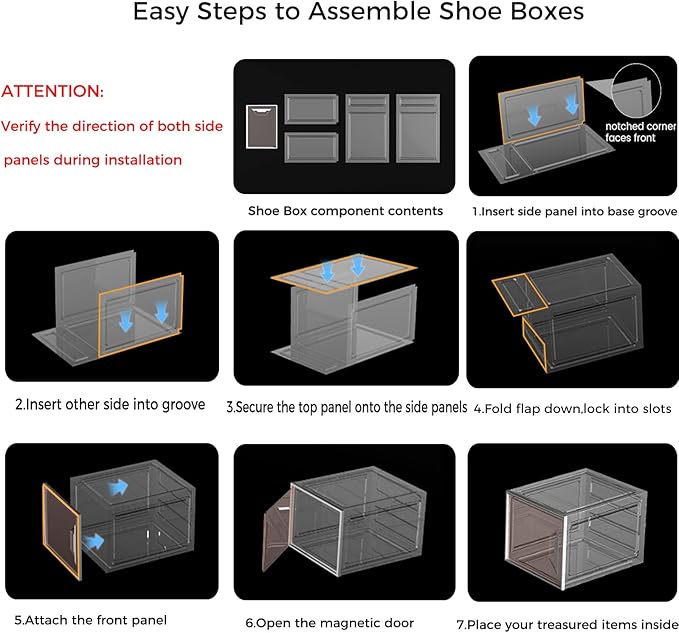 X-Large Stackable Shoe Boxes - Clear Plastic Shoe Storage Boxes with Magnetic Door, Thicken Shoe Organizer for Closet, Space Saving Foldable Shoe Containers Bins for Sneaker Boot - 8 Pack(White)