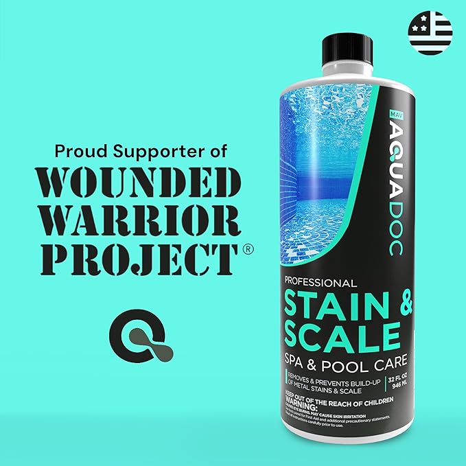 Spa Stain and Scale Control for Hot Tubs, Scale Metal & Stain Control for Hot Tubs, Prevent & Remove Stains in Hot Tubs with Our Hot Tub Water Softener & Spa Descaler Chemical - AquaDoc 32oz