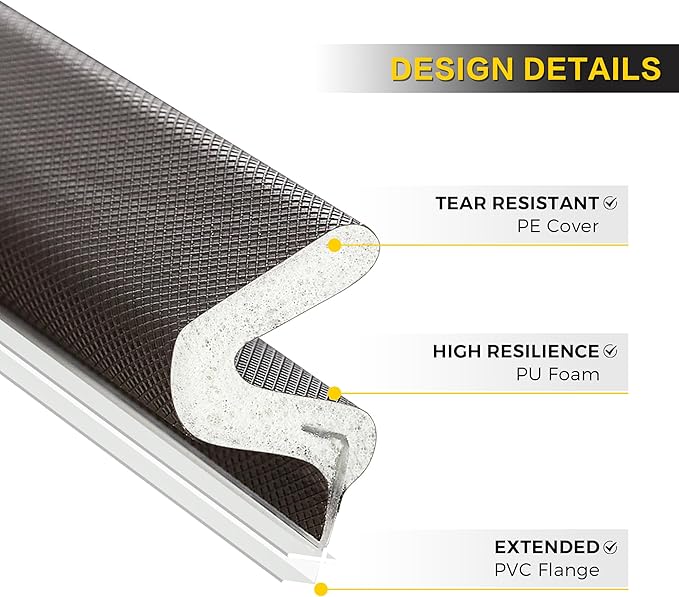 Weather Stripping Door Seal Strip - Soundproof Q-Shaped Foam for Exterior Door Frame, Large Gap Seal, Noise Cancelling, Easy to Install (Brown, 28FT)