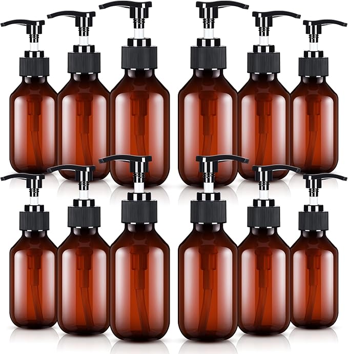 Tessco for you 12 Pack Amber Soap Dispenser Empty Plastic Pump Bottles Dispenser Refillable Shampoo Container for Hand Sanitizer Soap Lotion Body Wash Conditioner Bathroom Kitchen Travel(3.4 Oz)