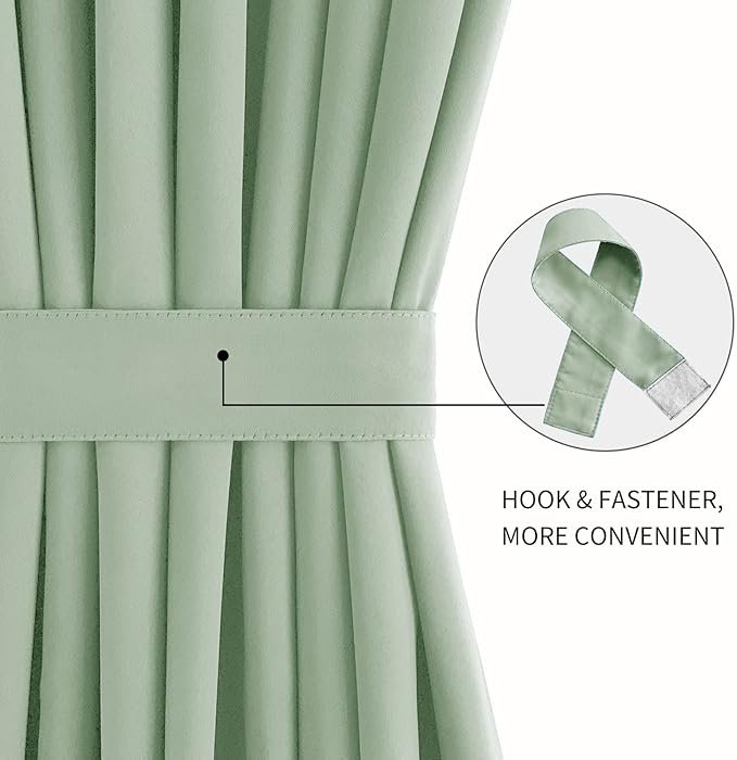 DWCN French Door Curtains – Rod Pocket Thermal Blackout Curtain for Doors with Glass Window, Kitchen and Patio Doors for Privacy, 54 X 72 Inches Long, 1 Curtain Panel with Tieback, Bean Green