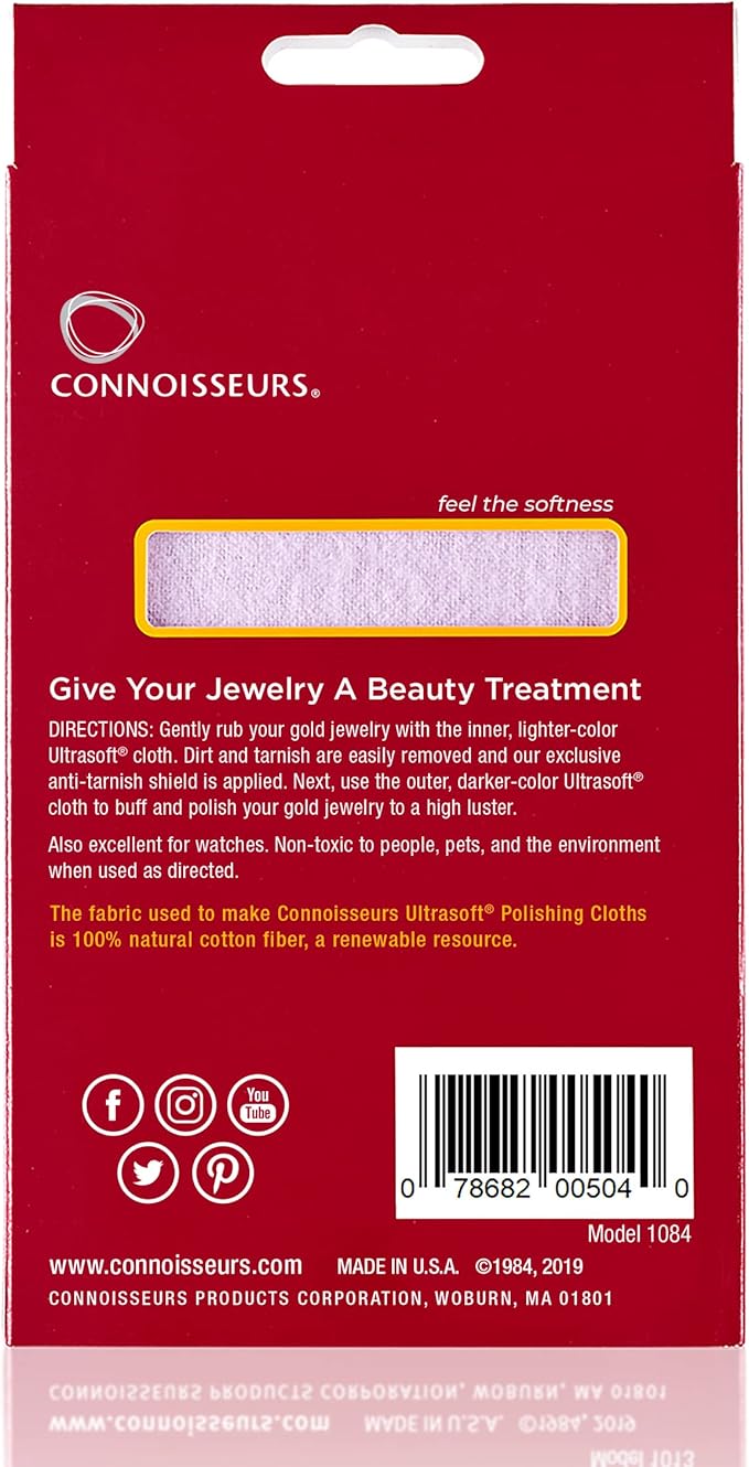 CONNOISSEURS Premium Edition Extra Large Polishing Cloth for Gold Jewelry - Ultrasoft Fabric with Anti-Tarnish Formula - 14x14 Inches