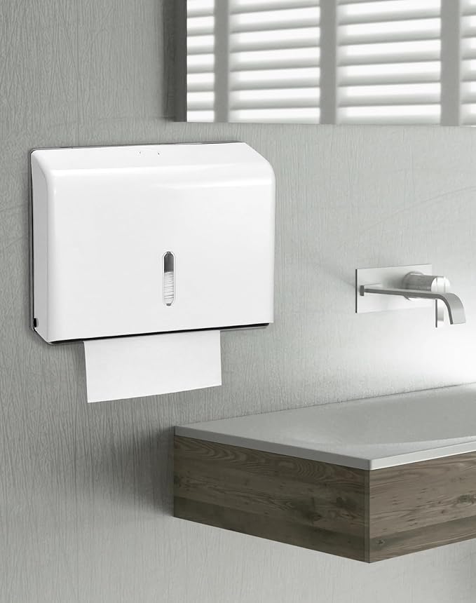 QWORK Paper Towel Dispenser Wall Mount, 2 Pack Multifold Hand Towel Dispenser, Tri-fold Commercial Hand Towel Dispenser for Bathroom, Kitchen, Office, White