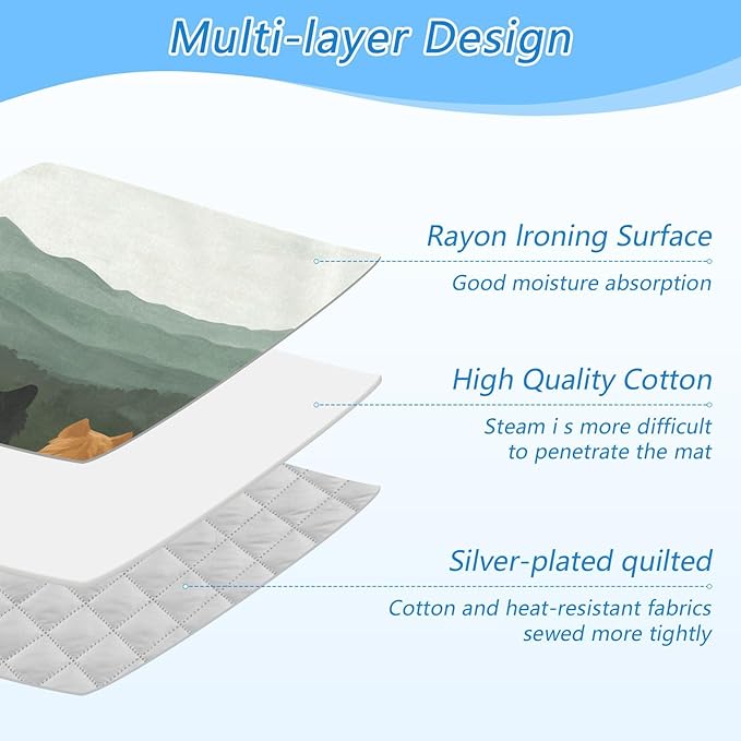 Cute Wolves Back and Green Mountain Ironing Mat Thickened Ironing Blanket Travel Portable Double-Side Using Ironing Pad Travel Isolate Heat Pad Cover for Washer Dryer Table Top Countertop 27.6x