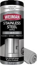Weiman Stainless Steel Wipes (Large Microfiber Cloth) Removes Fingerprints Residue Water Marks and Grease from Appliances - Works Great on Refrigerators Dishwashers Ovens Grills - Packaging May Vary