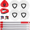 Mop Heads Replacements Complete Combo for O-Ceda,4Pcs White Machine Washable Microfiber Spin Mop Refills Replace Heads,1 Scrub Brushs,1 Base,1 Set Handle,Spin Mop Replacements for Tub and Tile