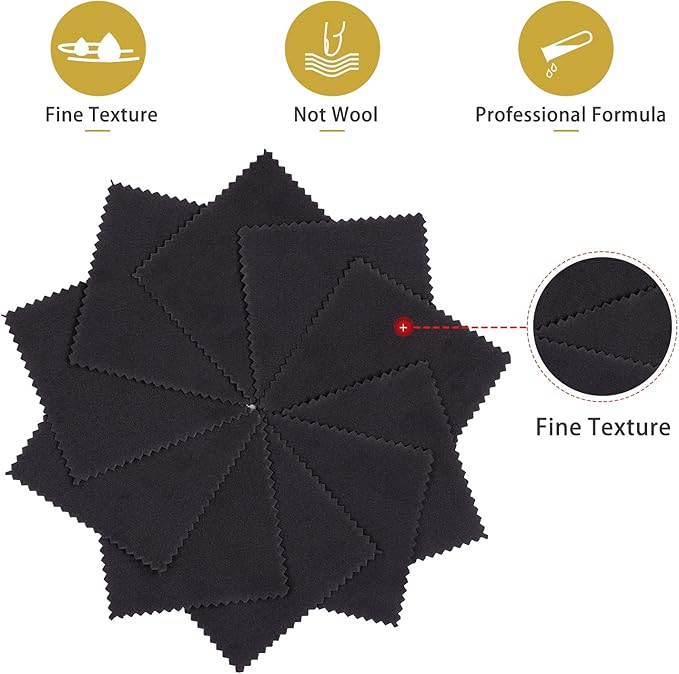 CATIFLIN 100pcs Premium Jewelry Cleaning Cloth, Silver Polishing Cloth Individually Wrapped, for Sterling Silver, Gold, Brass, Silverware, Coin, Ring, Watch and More (Black, 3.15" x 3.15")