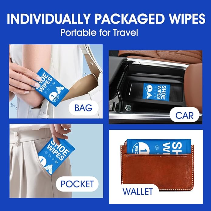 AROIC 50 Pack Shoe Cleaner Wipes, Sneaker Quick Wipes Heavy Duty Stain Removal for Leather, Febric, Canvas & Mesh, Travel Portable Single-Use Cleaning Wet Wipe, Essential Shoe Cleaning Supplies