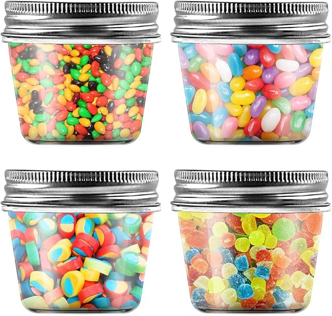 novelinks 4 Ounce Clear Plastic Jars Containers With Screw On Lids - Refillable Round Empty Plastic Slime Storage Containers for Kitchen & Household Storage - BPA Free (40 Pack)