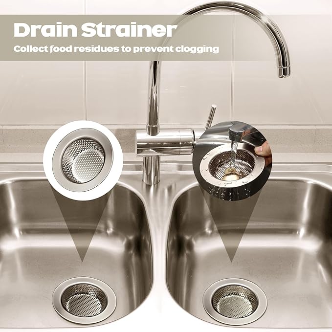 Retisee 2 Pcs Sink Strainer Stainless Steel Kitchen Sink Drain Strainer Basket Cover Mesh Hair Food Catcher, Large Wide Rim of 4.4 Diameter(Brushed Silver)