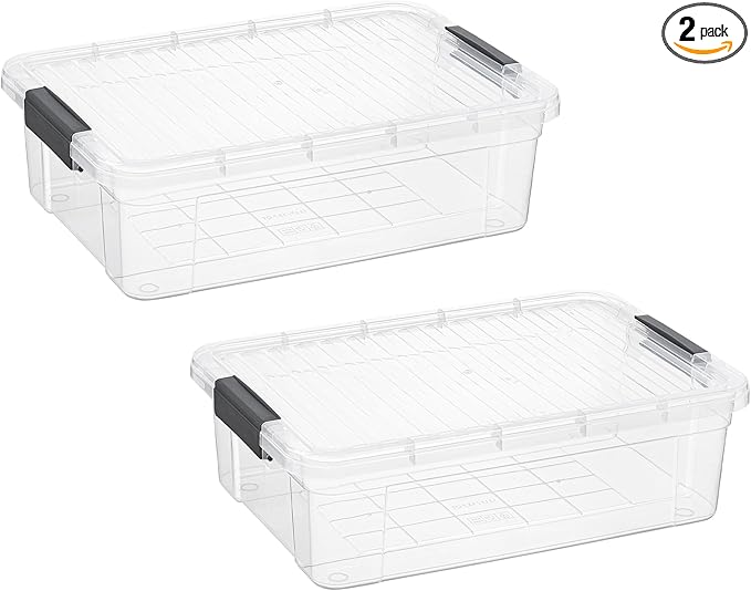 Superio Clear Storage Boxes with Lids, Plastic Container Bins for Organizing, Stackable Crates, BPA Free, Non Toxic, Odor Free, Organizers for Home, Office, School, and Dorm(13.7 Qt, 2 Pack)