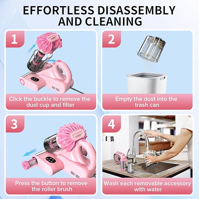 Belife M8 Mattress Vacuum Cleaner, 18Kpa Bed Vacuum Cleaner with UV & Hot Air & High Heating, 550W Powerful Suction Double-Cup Handheld Vacuum Sofa Couch Cleaner for Dust Pillow Crib Pet Hair, Corded