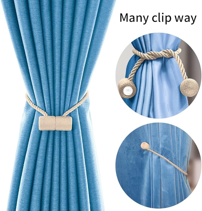 18 Inch Strong Magnetic Curtain Tiebacks, Curtain Holdbacks Modern Upgrade Strong 2021 New Twisted Style Decorative Drapery Rope Tie Backs(4 Pack Beige)