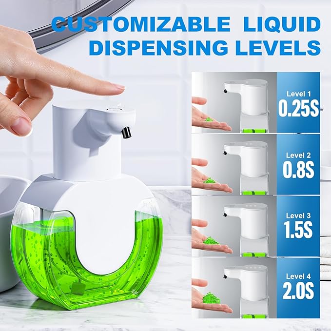 Automatic soap dispenser touchless 15oz/420ml Kitchen Dish Automatic Liquid Soap Dispenser 4 Adjustable Soap Dispensing Levels Wall Mount for Kitchen and Bathroom, Liquid Hand Soap Dispenser