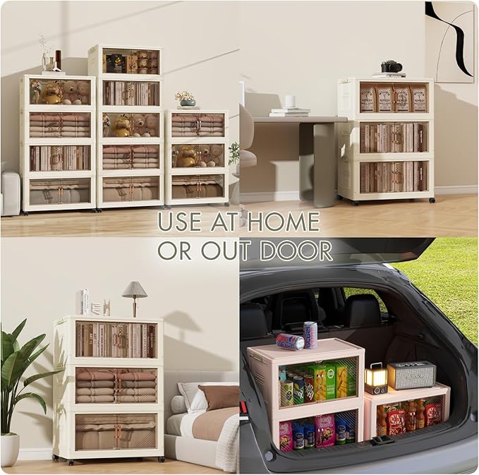 Storage Bins with 5 Lids, 92Qt Extra Large Collapsible Storage Bin with Golden Handles, 5 Packs Stackable Storage Bins with Wheels,Closet Organizers and Storage for Home, Office, Dorms
