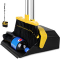 Broom with Dustpan Combo Set, Brooms and Dustpans Sets with 51'' Long Handle, Large Dust Pan and Broom, Self-Cleaning Dustpan Teeth for Lobby Kitchen Office - Black and Yellow