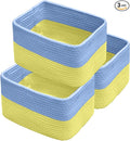 Hopegiver Woven Storage Baskets 11x8x7 Inch, 3 Pack Collapsible Cube Storage Bin for Shelves - Foldable Cotton Rope Organizer Bins for Towels, Toys, Books, Closet, Nursery (Blue Yellow)