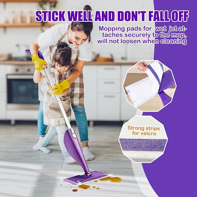 50 Pack Disposable Mop Pad Compatible with Wet Jet Spray Mop, Wet Jet Pads for All Purpose Multi-Surface Hardwood Floor Cleaning, 4 Layers Thickened and Super Absorbent