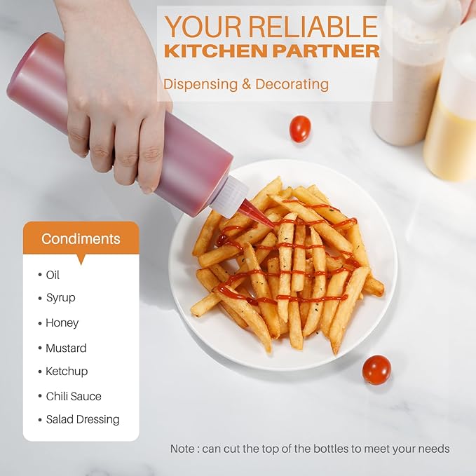 Sopito Squeeze Bottles, 16oz Plastic Condiment Squeeze Bottles with Labels & Funnels & Brusher for Liquids Sauces Ketchup Oil, 3 Pack