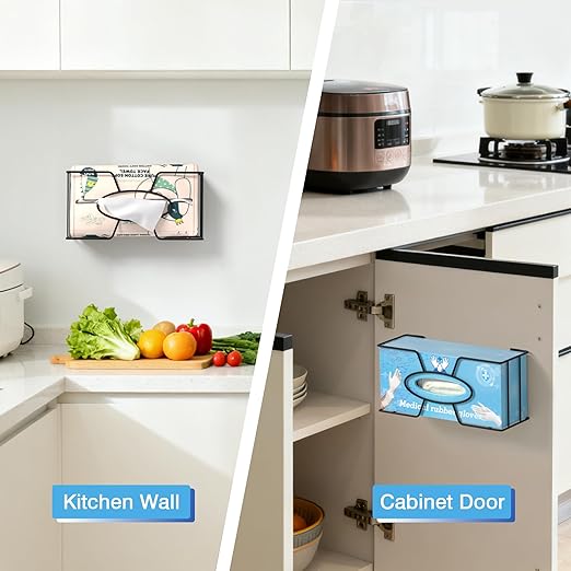 Glove Box Holder for Wall Mount, Disposable Glove Dispenser, Metal Box Organizer for Rubber Latex Gloves Facial Tissue