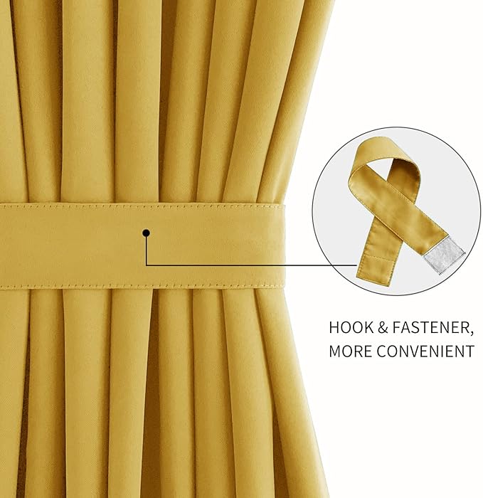 DWCN French Door Curtains – Rod Pocket Thermal Blackout Curtain for Doors with Glass Window, Kitchen and Patio Doors for Privacy, 54 X 72 Inches Long, 1 Curtain Panel with Tieback, Yellow