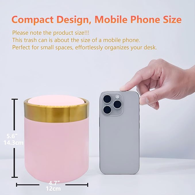 Mini Trash Can with Lid, Metal Small Tiny Mini Trash Bin Can, Mini Countertop Trash Cans for Desk Car Office Kitchen, Swing Top Trash Bin 1.5 L/0.40 Gal (Pink)