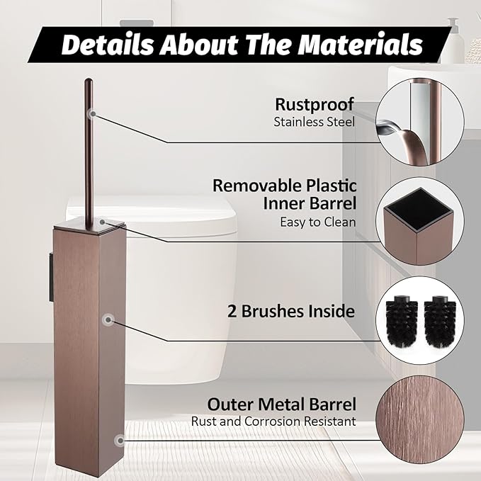 BGL Toilet Brush and Holder Set Rose Gold Wall Mounted for Bathroom Square Design